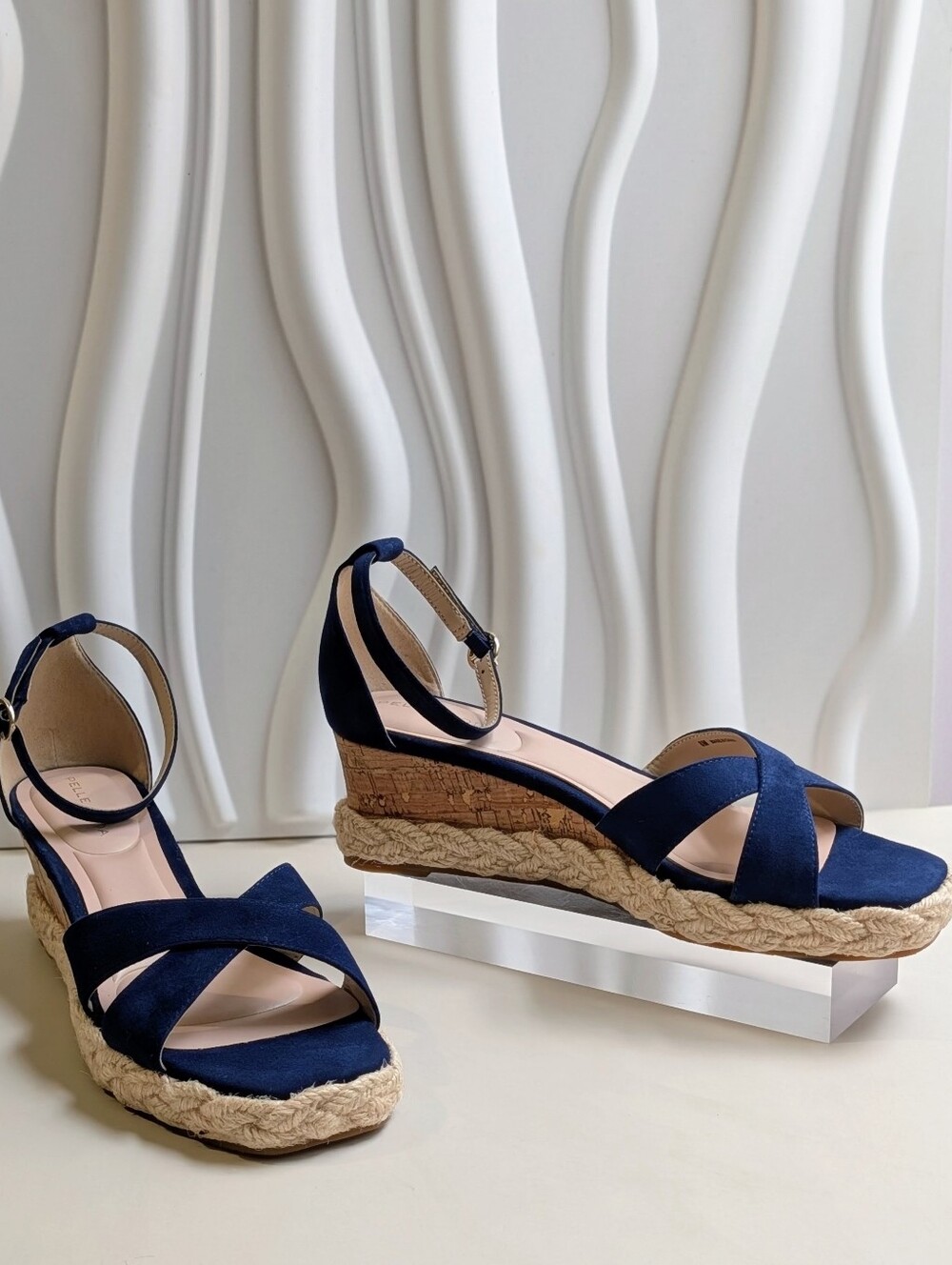 Pelle Moda Pippen Navy Suede Espadrille Wedge Sandals 8 NIB